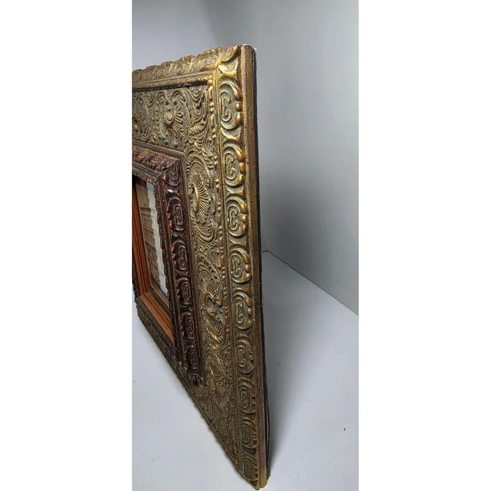Vintage Ornate Gold Tone Picture Frame Venice Gondola Photo 12x14 Heavy Solid